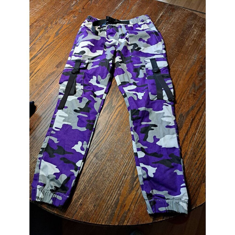 New Large Kreamy Limited Edition Purple Grey White Camo Pants Joggers Casual